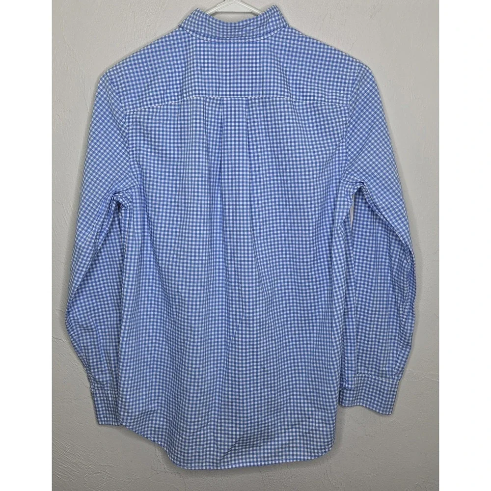 Ralph Lauren Boy Size Large 14-16 Ghingam Check Button Down Blue White Logo Pony